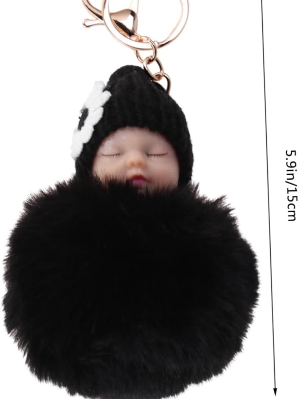 Black Pom-Puff Doll Keychain with Knit Hat - Picture 2 of 2